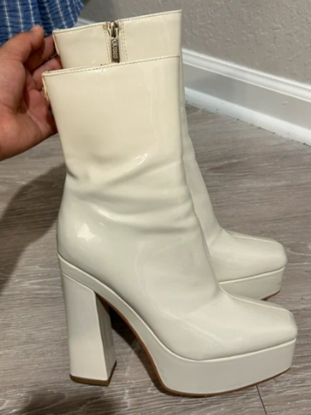 Ivory thick heel boots